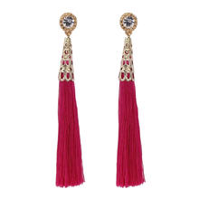 Fashion Fringe Earrings Zinc Alloy with Wool gold color plated with rhinestone lead & cadmium free 86mm Sold By Pair