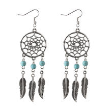 Turquoise Earring Zinc Alloy antique silver color plated lead & cadmium free 85mm Sold By Pair