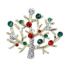 Christmas Brooches, Tibetan Style, Christmas Tree, gold color plated, Christmas jewelry & with rhinestone, lead & cadmium free, 46x46mm, Sold By PC