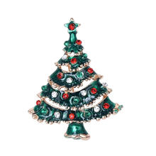 Рождественские Броши, цинковый сплав, Рождественская елка, плакированный цветом розового золота, Рождественские украшения & со стразами, не содержит свинец и кадмий, 43x34mm, продается PC