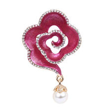 Pearl Broszka plastik, Stop cynku, ze Tworzywa ABS perła, Kwiat, Powlekane, z kamieniem, dostępnych więcej kolorów, bez zawartości ołowiu i kadmu, 37x58mm, sprzedane przez PC