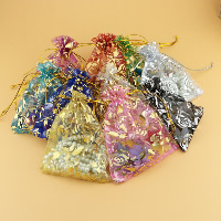 Schmuckbeutel Taschen, Organza, Rechteck, mit Blumenmuster & Golddruck, keine, 110x160mm, 100PCs/Menge, verkauft von Menge