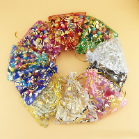 Jewelry Pouches Bags, Organza, Rectangle, with flower pattern & gold accent, more colors for choice, 150x200mm, 100PCs/Lot, Sold By Lot