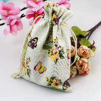Jewelry Pouches Bags, Cotton Fabric, with Nylon Cord, Rectangle, with butterfly pattern, 100x140mm, 50PCs/Lot, Sold By Lot