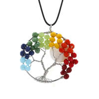 Baum des Lebens-Halskette, Zinklegierung, mit Gummiband & Kristall, Platinfarbe platiniert, unisex & facettierte, frei von Blei & Kadmium, 50mm, verkauft per ca. 19.5 ZollInch Strang