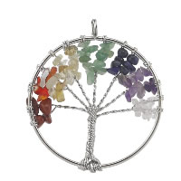 Tree Of Life Pendants, Brass, with Gemstone, platinum color plated, natural, 50mm, Hole:Approx 3-5mm, 2PCs/Lot, Sold By Lot