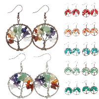 Brass Drop Earring, with Gemstone, Tree, plated, natural & different materials for choice, 30mm, Sold By Pair