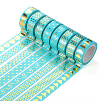 Decorative Tape, Paper, sticky & mixed & gold accent, 15mm, 10PCs/Bag, Approx 10m/PC, Sold By Bag