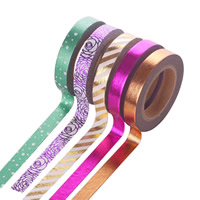 Decorative Tape, Paper, sticky & mixed & gold accent, 8mm, 5PCs/Bag, Approx 10m/PC, Sold By Bag