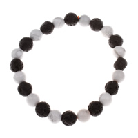 Unisex Bracelet, Natural White Turquoise, with Lava, Round, 8mm, 23PCs/Strand, Sold Per Approx 7 Inch Strand
