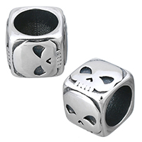 Stainless Steel Large Hole Beads, Cube, with skull pattern & blacken, 12x10x12mm, Hole:Approx 8.5mm, 10PCs/Lot, Sold By Lot