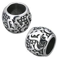 Stainless Steel Large Hole Beads, Drum, blacken, 14x11.50x14mm, Hole:Approx 9mm, 10PCs/Lot, Sold By Lot