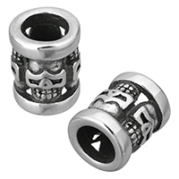 Stainless Steel Large Hole Beads, Column, with skull pattern & blacken, 10x13x10mm, Hole:Approx 6.5mm, 10PCs/Lot, Sold By Lot