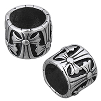Stainless Steel Large Hole Beads, Drum, with cross pattern & blacken, 11.50x9x11.50mm, Hole:Approx 8.5mm, 10PCs/Lot, Sold By Lot