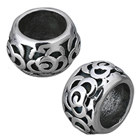 Stainless Steel Large Hole Beads, Rondelle, blacken, 14x8.50x14mm, Hole:Approx 9mm, 10PCs/Lot, Sold By Lot