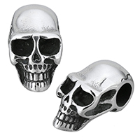 Stainless Steel European Beads, Skull, blacken, 10.50x11.50x19mm, Hole:Approx 5.5mm, 10PCs/Lot, Sold By Lot