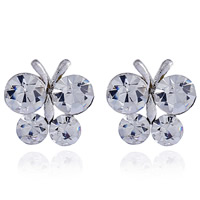 Zinc Alloy Stud Earring stainless steel post pin Butterfly silver color plated for woman & with rhinestone lead & cadmium free Sold By Pair