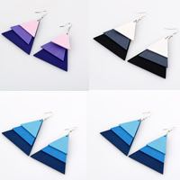 Wood Drop Earring, with Tibetan Style, iron earring hook, Triangle, platinum color plated, dyed & for woman, more colors for choice, 58x58mm, Sold By Pair