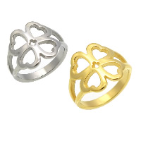 Unisex Finger Ring, Stainless Steel, Four Leaf Clover, plated, different size for choice & hollow, more colors for choice, 15mm, Sold By PC