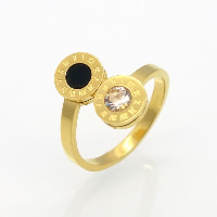 Unisex Finger Ring Stainless Steel with Black Agate gold color plated with roman number & with cubic zirconia 3mm Sold By PC