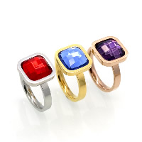 Unisex δαχτυλίδι δάχτυλο, Από ανοξείδωτο χάλυβα, με Κρύσταλλο, Πλατεία, επιχρυσωμένο, για άνδρες και γυναίκες & διαφορετικό μέγεθος για την επιλογή & πολύπλευρη, περισσότερα χρώματα για την επιλογή, 12mm, Sold Με PC