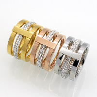El anillo de dedo unisex, acero inoxidable, con Arcilla analiar de diamantes de imitación AB, chapado, unisexo & diverso tamaño para la opción, más colores para la opción, 11mm, 3mm, Vendido por UD