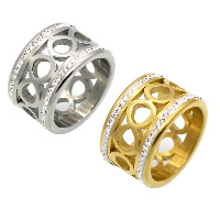 El anillo de dedo unisex, acero inoxidable, con Arcilla analiar de diamantes de imitación AB, chapado, unisexo & diverso tamaño para la opción, más colores para la opción, 12mm, Vendido por UD