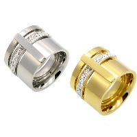 Unisex δαχτυλίδι δάχτυλο, Από ανοξείδωτο χάλυβα, με πηλό rhinestone pave, επιχρυσωμένο, για άνδρες και γυναίκες & διαφορετικό μέγεθος για την επιλογή, περισσότερα χρώματα για την επιλογή, 16mm, Sold Με PC