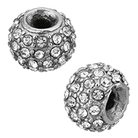 Esferas de aço inoxidável, Rondelle, com strass & escurecer, 11x18x11mm, Buraco:Aprox 3mm, 10PCs/Lot, vendido por Lot