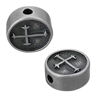 Stainless Steel European Beads, Rondelle, with cross pattern & blacken, 11x11x5mm, Hole:Approx 2mm, 10PCs/Lot, Sold By Lot