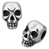 Stainless Steel European Beads, Skull, blacken, 8x9x13mm, Hole:Approx 4mm, 10PCs/Lot, Sold By Lot