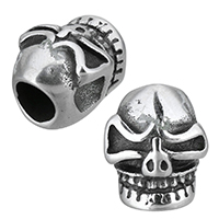 Stainless Steel European Beads, Skull, without troll & blacken, 11x13x10mm, Hole:Approx 5mm, 10PCs/Lot, Sold By Lot