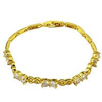 Cubic Zirconia Bracelet, Brass, 24K gold plated, for woman & with cubic zirconia, nickel, lead & cadmium free, 15x5mm, 8.5x4mm, Length:Approx 7.5 Inch, 2Strands/Lot, Sold By Lot