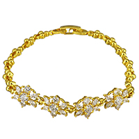 Cubic Zirconia Bracelet, Brass, Flower, 24K gold plated, for woman & with cubic zirconia, nickel, lead & cadmium free, 15x10.5mm, 10x5mm, Length:Approx 7 Inch, 2Strands/Lot, Sold By Lot