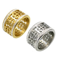 Unisex Finger Ring Stainless Steel with Rhinestone Clay Pave plated & hollow 12mm Sold By PC
