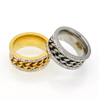 El anillo de dedo unisex, acero inoxidable, con Arcilla analiar de diamantes de imitación AB, chapado, unisexo & diverso tamaño para la opción, más colores para la opción, 10mm, Vendido por UD