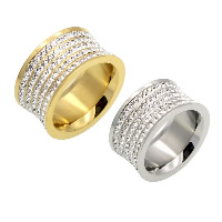 Unisex Finger Ring Stainless Steel with Rhinestone Clay Pave plated & with rhinestone 11mm Sold By PC
