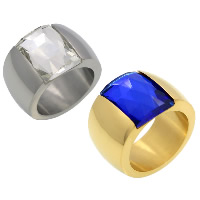 Unisex Finger Ring Stainless Steel with Crystal plated & faceted 14mm 11mm Sold By PC