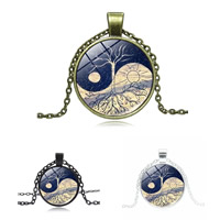 Tree Of Life Necklace Zinc Alloy with iron chain & Glass plated tree of life design & time gem jewelry & Unisex & oval chain & decal lead & cadmium free 36mm Sold Per Approx 17.5 Inch Strand