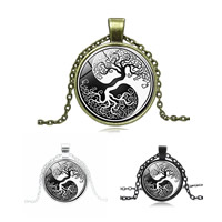 Tree Of Life Necklace Zinc Alloy with iron chain & Glass plated tree of life design & time gem jewelry & Unisex & oval chain & decal lead & cadmium free Sold Per Approx 17.5 Inch Strand