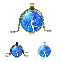 Tree Of Life Necklace, Tibetan Style, with iron chain & Glass, plated, tree of life design & time gem jewelry & Unisex & oval chain & decal, more colors for choice, lead & cadmium free, 36mm, Sold Per Approx 17.5 Inch Strand