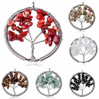 Tree Of Life Pendants, Tibetan Style, with Gemstone, platinum color plated, different materials for choice, lead & cadmium free, 50mm, Hole:Approx 2-4mm, Sold By PC
