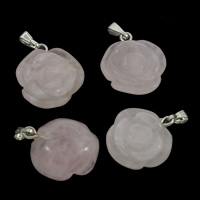 Rose Quartz Pendant, with Tibetan Style, Flower, platinum color plated, 18x21x7-20x23x7mm, Hole:Approx 2x6mm, Sold By PC