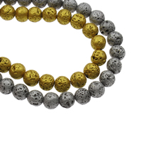 Natürliche Lava Perlen, rund, Spritzlackierung, verschiedene Größen vorhanden, Bohrung:ca. 1mm, ca. 47PCs/Strang, verkauft per ca. 14.5 ZollInch Strang