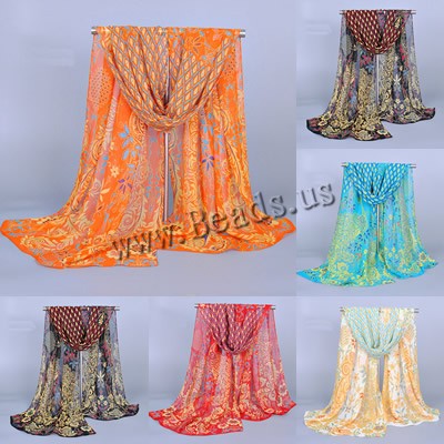 Chiffon tørklæde, Rektangel, flere farver til valg, 160x50cm, 5Strands/Bag, Solgt af Bag