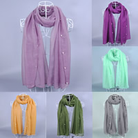 Fashion Scarf, Voile Fabric, with ABS Plastic Pearl, Rectangle, more colors for choice, 180x100cm, 2Strands/Bag, Sold By Bag