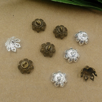Capuchon pour perle en laiton, fleur, Placage, plus de couleurs à choisir, protéger l'environnement, sans nickel, plomb et cadmium, 9mm, Trou:Environ 2mm, 100PC/sac, Vendu par sac