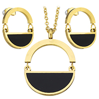 Enamel Stainless Steel Jewelry Set earring & necklace with 2lnch extender chain gold color plated oval chain & for woman 2mm Length Approx 19.5 Inch Sold By Set