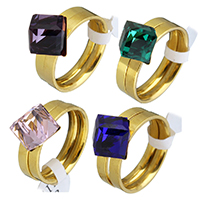 Edelstahl Ring Set, mit Kristall, kubistisch, goldfarben plattiert, verschiedene Größen vorhanden & für Frau, keine, 11x11mm, 3mm, 2PCs/setzen, verkauft von setzen