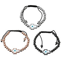 Evil Eye Woven Ball Bracelet Stainless Steel with Nylon Cord & White Shell & Brass stainless steel magnetic clasp Cross plated evil eye pattern & adjustable & micro pave cubic zirconia & for woman & enamel 6mm Length Approx 11 Inch Sold By Lot